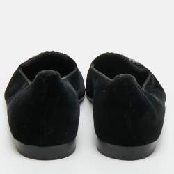 Pre Owned René Caovilla Black Velvet Crystal Embellished Slip On Smoking Slippers Size 41