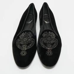 Pre Owned René Caovilla Black Velvet Crystal Embellished Slip On Smoking Slippers Size 41