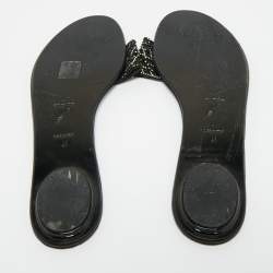 Pre Owned René Caovilla Black Leather Crystal Embellished Flat Slides Size 41