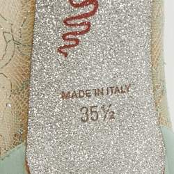 Pre Owned René Caovilla Blue/Beige Lace and Leather Pointed Toe Pumps Size 35.5