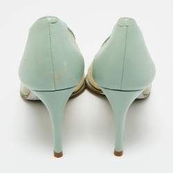 Pre Owned René Caovilla Blue/Beige Lace and Leather Pointed Toe Pumps Size 35.5