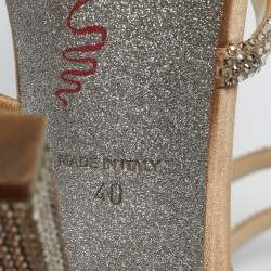 Pre Owned René Caovilla Beige Satin Cleo Ankle Strap Sandals Size 40