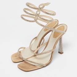 Pre Owned René Caovilla Beige Satin Cleo Ankle Strap Sandals Size 40