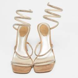 Pre Owned René Caovilla Beige Satin Cleo Ankle Strap Sandals Size 40