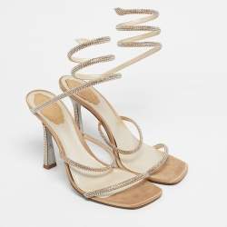 Pre Owned René Caovilla Beige Satin Cleo Ankle Strap Sandals Size 40