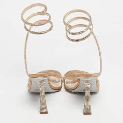 Pre Owned René Caovilla Beige Satin Cleo Ankle Strap Sandals Size 40