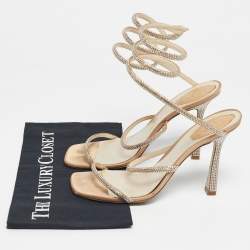 Pre Owned René Caovilla Beige Satin Cleo Ankle Strap Sandals Size 40