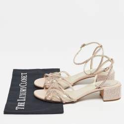 Pre Owned René Caovilla Beige Satin Crystal Embellished  Cleo Ankle Strap Sandals Size 40