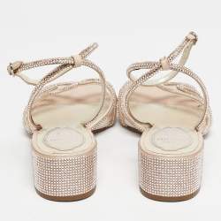 Pre Owned René Caovilla Beige Satin Crystal Embellished  Cleo Ankle Strap Sandals Size 40