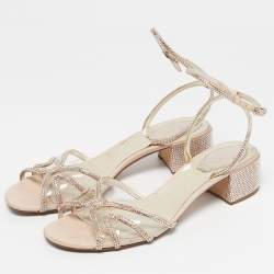 Pre Owned René Caovilla Beige Satin Crystal Embellished  Cleo Ankle Strap Sandals Size 40
