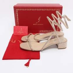 Pre Owned صندل رينيه كوفيلا ساتان مزخرف كريستال ذهبي مقاس 38