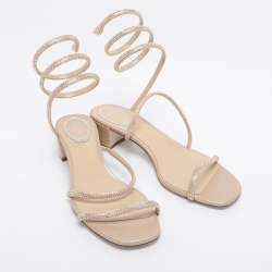 Pre Owned صندل رينيه كوفيلا ساتان مزخرف كريستال ذهبي مقاس 38