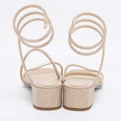 Pre Owned صندل رينيه كوفيلا ساتان مزخرف كريستال ذهبي مقاس 38