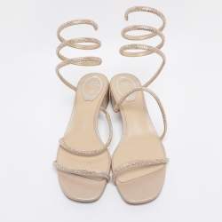 Pre Owned صندل رينيه كوفيلا ساتان مزخرف كريستال ذهبي مقاس 38