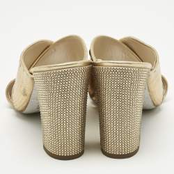 Pre Owned René Caovilla Gold Python Crisscross Slide Sandals Size 38.5