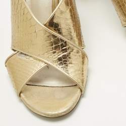 Pre Owned René Caovilla Gold Python Crisscross Slide Sandals Size 38.5