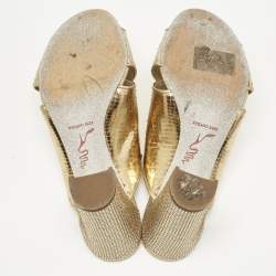 Pre Owned René Caovilla Gold Python Crisscross Slide Sandals Size 38.5