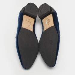 Pre Owned René Caovilla Blue Velvet Crystal Embellished Smoking Slippers Size 35