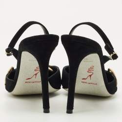 Pre Owned René Caovilla Black Suede Snake Crystal Embellish Slingback Pumps Size 37.5