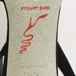 Pre Owned René Caovilla Black Suede Snake Crystal Embellish Slingback Pumps Size 37.5