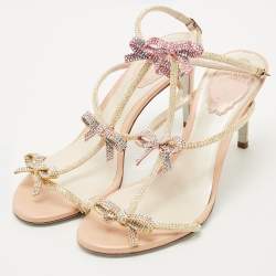 Pre Owned René Caovilla Multicolor Satin Caterina Ankle Strap Sandals Size 37