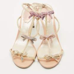 Pre Owned René Caovilla Multicolor Satin Caterina Ankle Strap Sandals Size 37