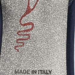 Pre Owned Rene Caovilla Navy Blue Velvet Cleo Crystal Embellished Ankle Wrap Pumps Size 38