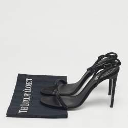 Pre Owned René Caovilla Black Satin Crystal Embellished Ankle Wrap Sandals Size 38