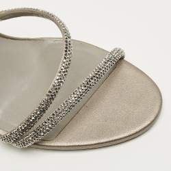 Pre Owned René Caovilla Grey Satin Crystal Embellish Slingback Sandals Size 39