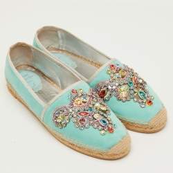 مملوكة مسبقًا حذاء إسبادريل فلات رينيه كوفيللا شامواه أزرق فاتح مزخرف كريستال مقاس 39