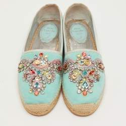 مملوكة مسبقًا حذاء إسبادريل فلات رينيه كوفيللا شامواه أزرق فاتح مزخرف كريستال مقاس 39