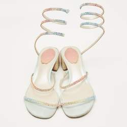 Pre Owned René Caovilla Cleo Size 38.5 Multicolor Satin Ankle Strap Sandals