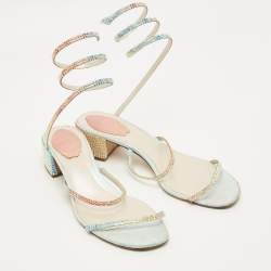 Pre Owned René Caovilla Cleo Size 38.5 Multicolor Satin Ankle Strap Sandals