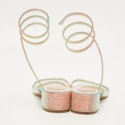 Pre Owned René Caovilla Cleo Size 38.5 Multicolor Satin Ankle Strap Sandals