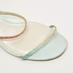 Pre Owned René Caovilla Cleo Size 38.5 Multicolor Satin Ankle Strap Sandals