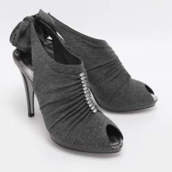 Pre Owned René Caovilla Crystal Embellished Size 41 Grey Knit Fabric Booties