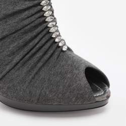 Pre Owned René Caovilla Crystal Embellished Size 41 Grey Knit Fabric Booties