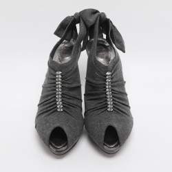 Pre Owned René Caovilla Crystal Embellished Size 41 Grey Knit Fabric Booties
