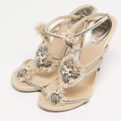 مملوكة مسبقًا حذاء فلات رينيه كوفيلا جلد ذهبي مزين بالكريستال بحزام شكل حرف T مقاس 38