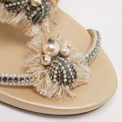 مملوكة مسبقًا حذاء فلات رينيه كوفيلا جلد ذهبي مزين بالكريستال بحزام شكل حرف T مقاس 38