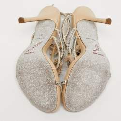 مملوكة مسبقًا حذاء فلات رينيه كوفيلا جلد ذهبي مزين بالكريستال بحزام شكل حرف T مقاس 38