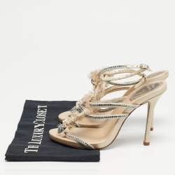 مملوكة مسبقًا حذاء فلات رينيه كوفيلا جلد ذهبي مزين بالكريستال بحزام شكل حرف T مقاس 38