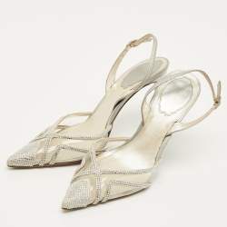 Pre Owned René Caovilla Size 36 Transparent/Silver Leather and PVC Crystal Embellished Slingback Pumps