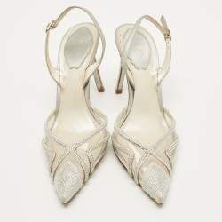Pre Owned René Caovilla Size 36 Transparent/Silver Leather and PVC Crystal Embellished Slingback Pumps