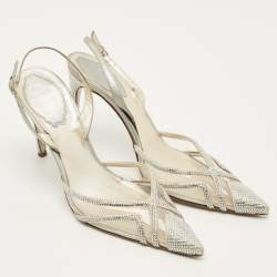 Pre Owned René Caovilla Size 36 Transparent/Silver Leather and PVC Crystal Embellished Slingback Pumps