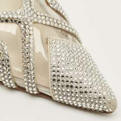 Pre Owned René Caovilla Size 36 Transparent/Silver Leather and PVC Crystal Embellished Slingback Pumps
