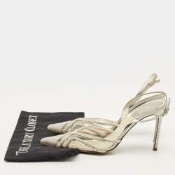 Pre Owned René Caovilla Size 36 Transparent/Silver Leather and PVC Crystal Embellished Slingback Pumps