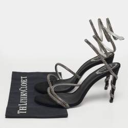 Pre Owned René Caovilla Cleo Size 40 Black Satin and Suede Crystal Embellished Ankle Strap Sandals