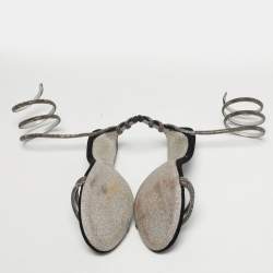 Pre Owned René Caovilla Cleo Size 40 Black Satin and Suede Crystal Embellished Ankle Strap Sandals