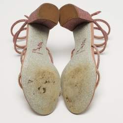 Pre Owned صندل رينيه كوفيلا ساتان بيج لف حول الكاحل مستوى مقاس 35